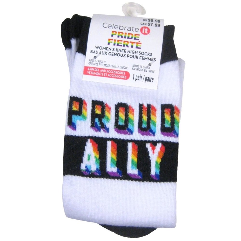 Women Pride Proud Ally Knee High Socks Adult One Size 1 Pair Rainbow Polyester